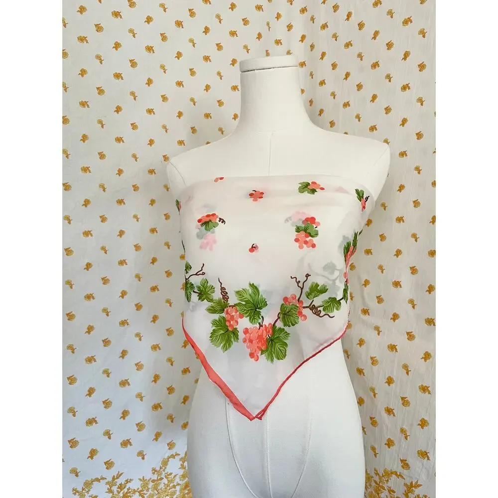 Vintage 60s 70s Nasharr Frères Grape Vine Scarf Made in Japan